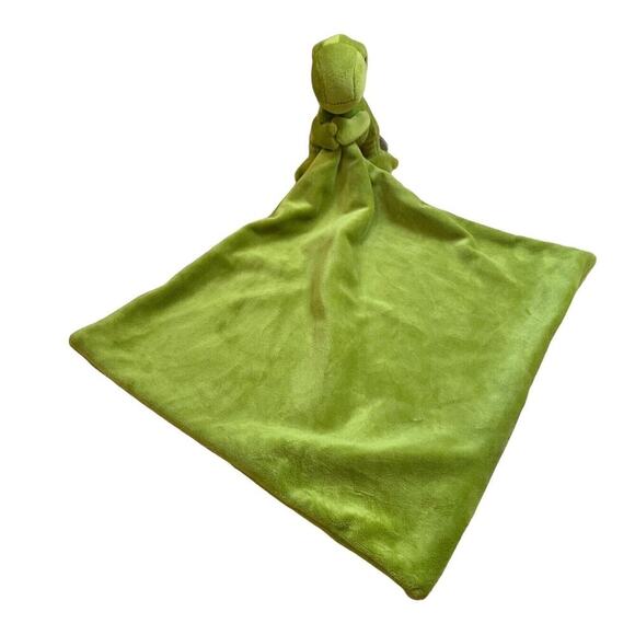Apricot Lamb T-Rex Dinosaur Holding Green Baby Lovey Security Blanket 12x12” - Picture 4 of 5